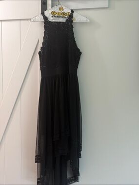bebe Black Lace High-Low Evening Dress